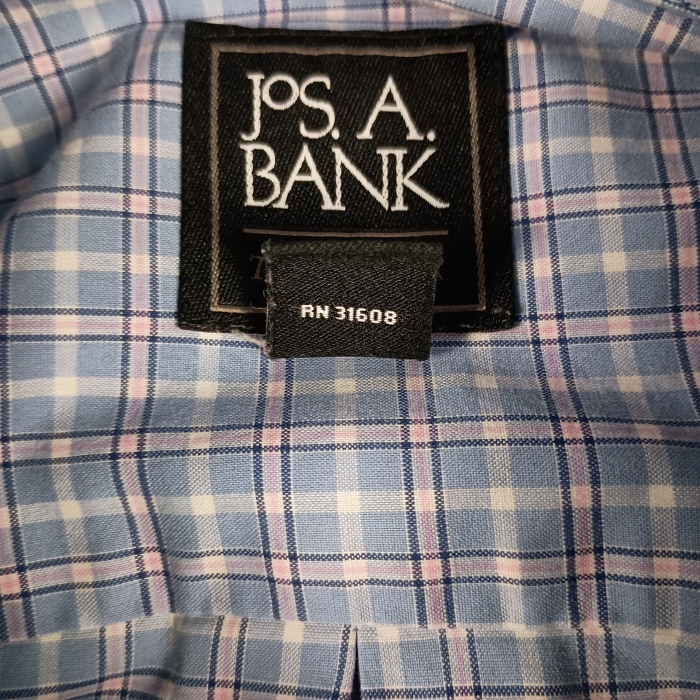 Jos. A. Bank Button Down Shirt Mens L Blue Plaid Excellent Traveler Slim Fit - Picture 6 of 11